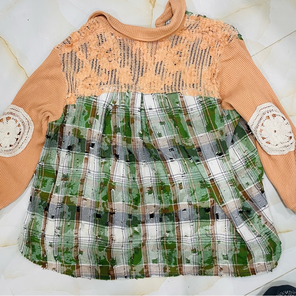 Pol Distressed Crochet Patchwork Oversized Balloo… - image 6